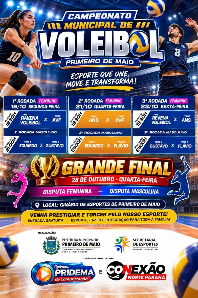 Campeonato Municipal de Voleibol terá três rodadas e grande final em Primeiro de Maio